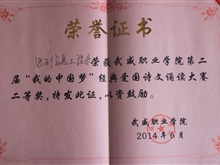 第二屆“我的中國(guó)夢(mèng)”經(jīng)典愛國(guó)詩(shī)文誦讀大賽-二等獎(jiǎng)